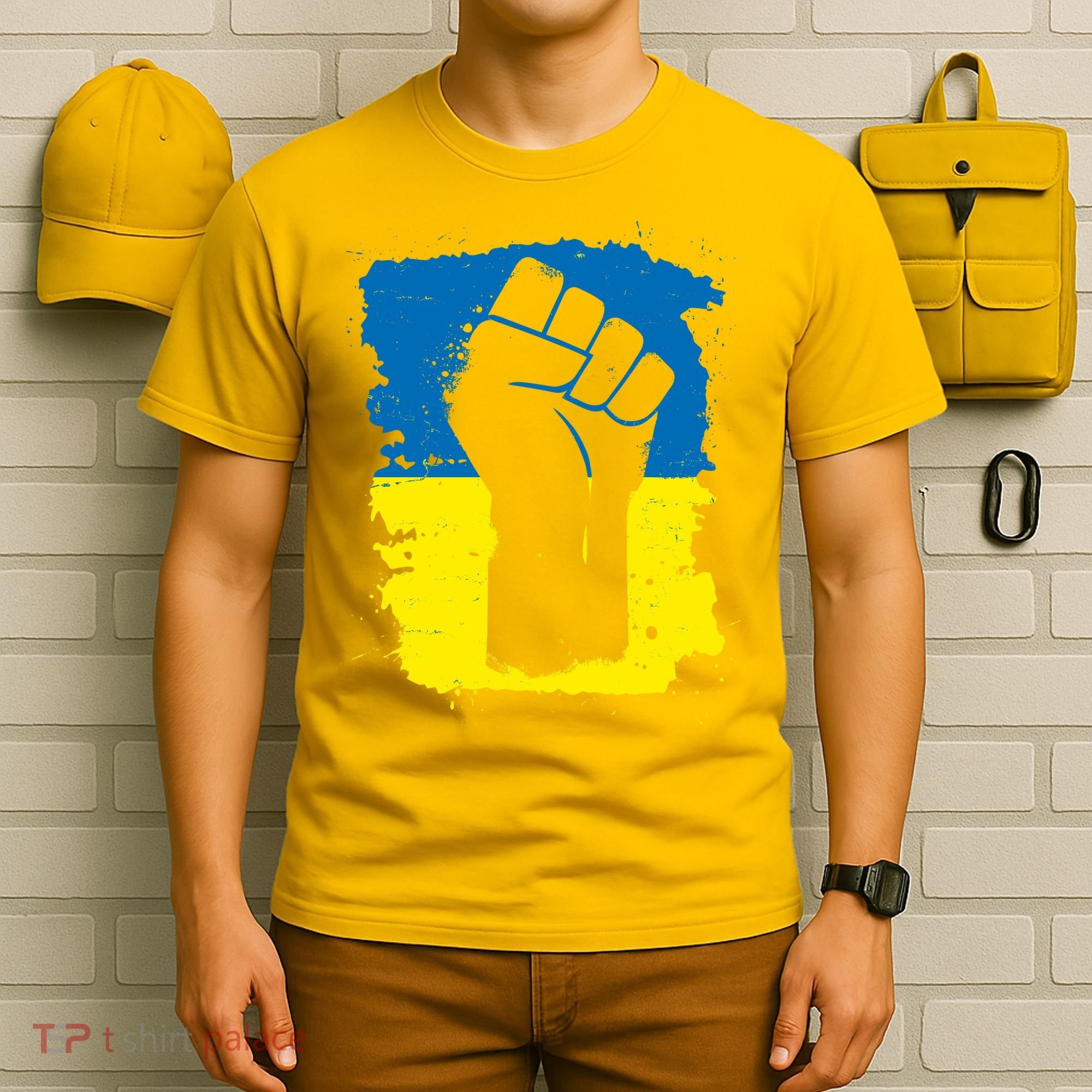 Stand With Ukraine Distressed Protest Fist Ukrainian Flag T-Shirt