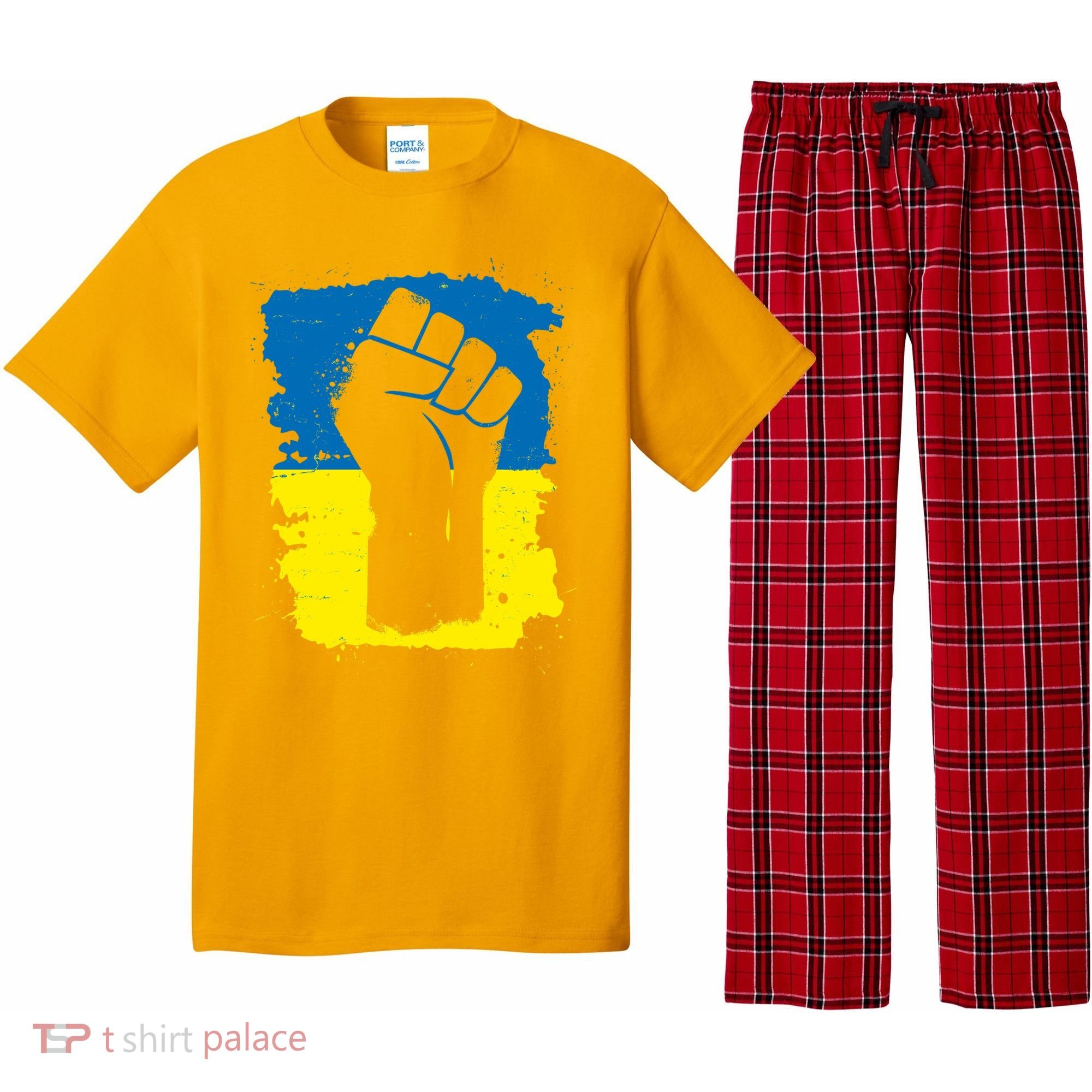 Stand With Ukraine Distressed Protest Fist Ukrainian Flag Pajama Set