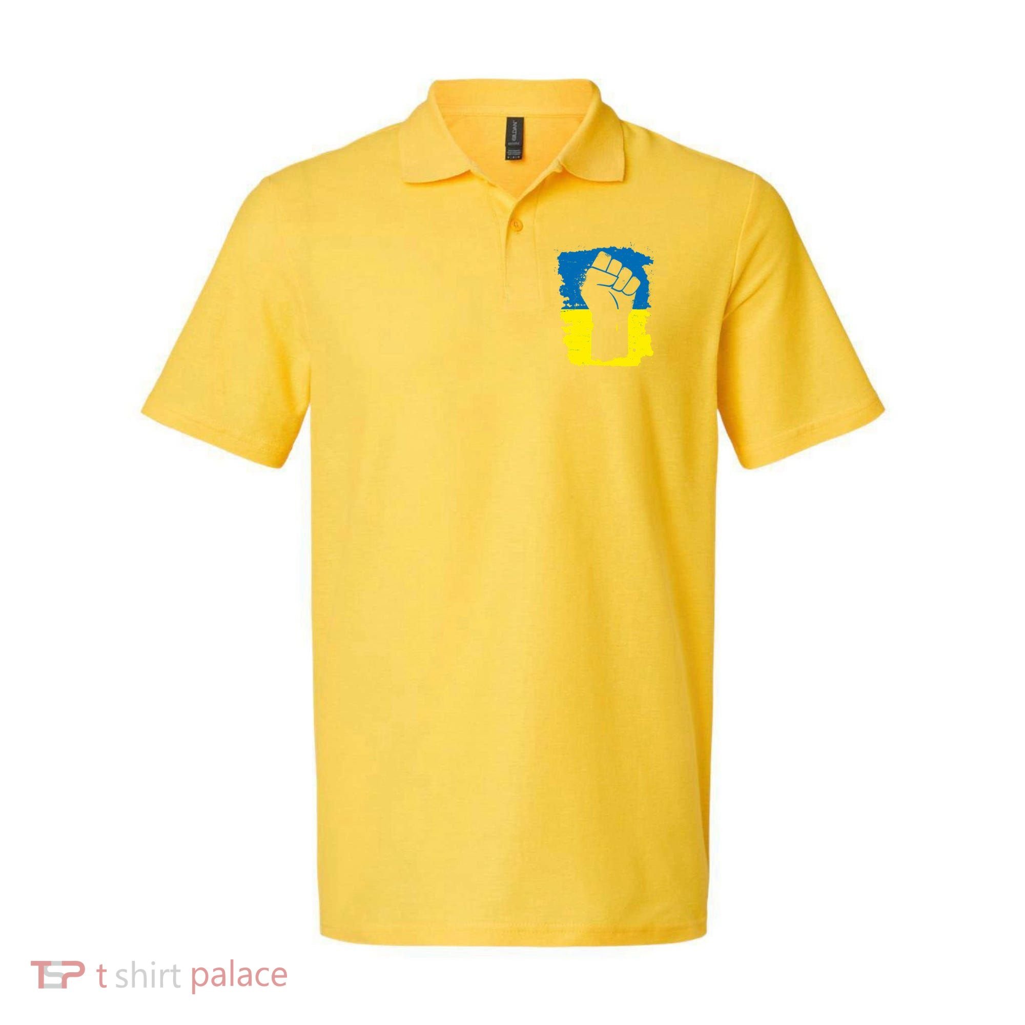 Stand With Ukraine Distressed Protest Fist Ukrainian Flag Polo