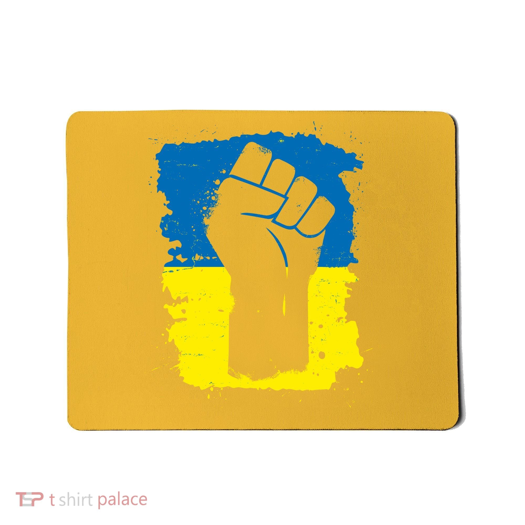 Stand With Ukraine Distressed Protest Fist Ukrainian Flag Mousepad