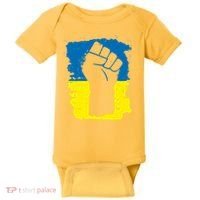 Stand With Ukraine Distressed Protest Fist Ukrainian Flag Baby Bodysuit thumb 0