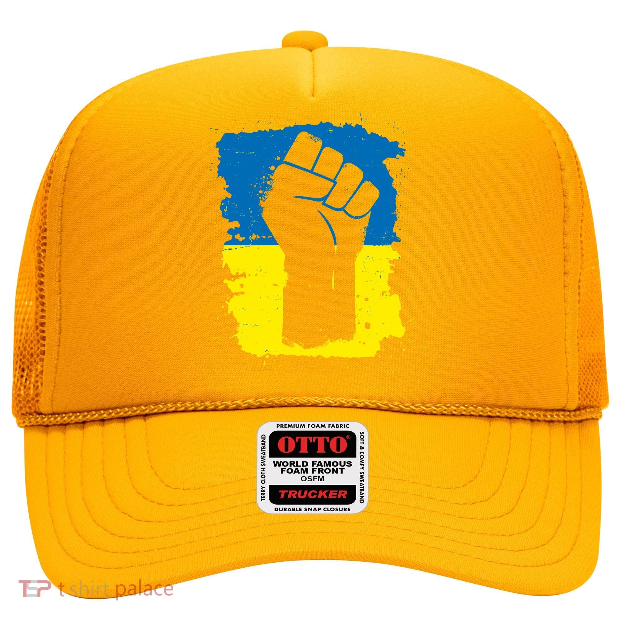 Stand With Ukraine Distressed Protest Fist Ukrainian Flag Hat