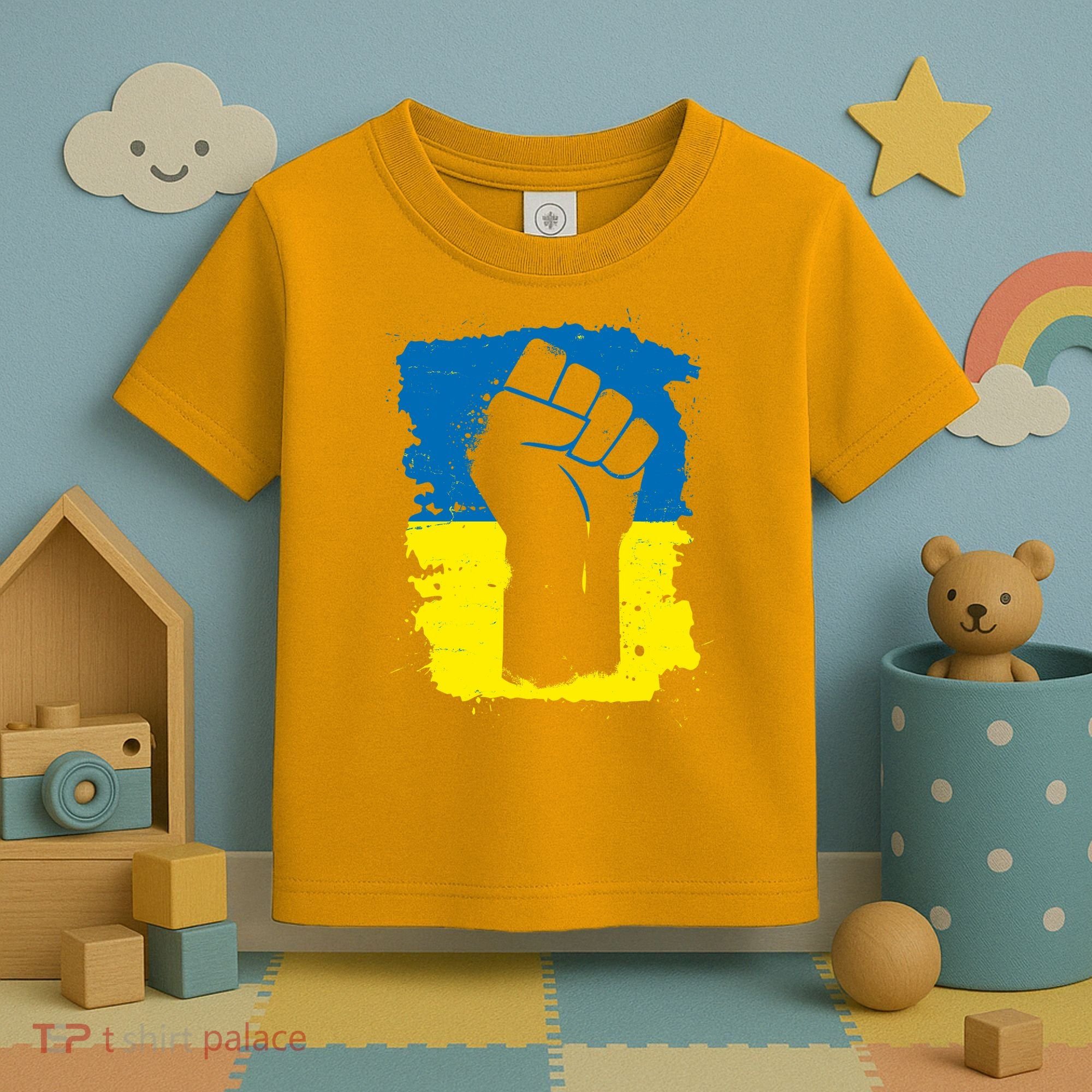 Stand With Ukraine Distressed Protest Fist Ukrainian Flag Toddler T-Shirt