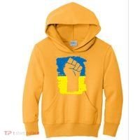 Stand With Ukraine Distressed Protest Fist Ukrainian Flag Kids Hoodie thumb 0