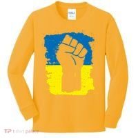 Stand With Ukraine Distressed Protest Fist Ukrainian Flag Kids Long Sleeve Shirt thumb 0