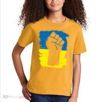 Stand With Ukraine Distressed Protest Fist Ukrainian Flag Kids T-Shirt thumb 2
