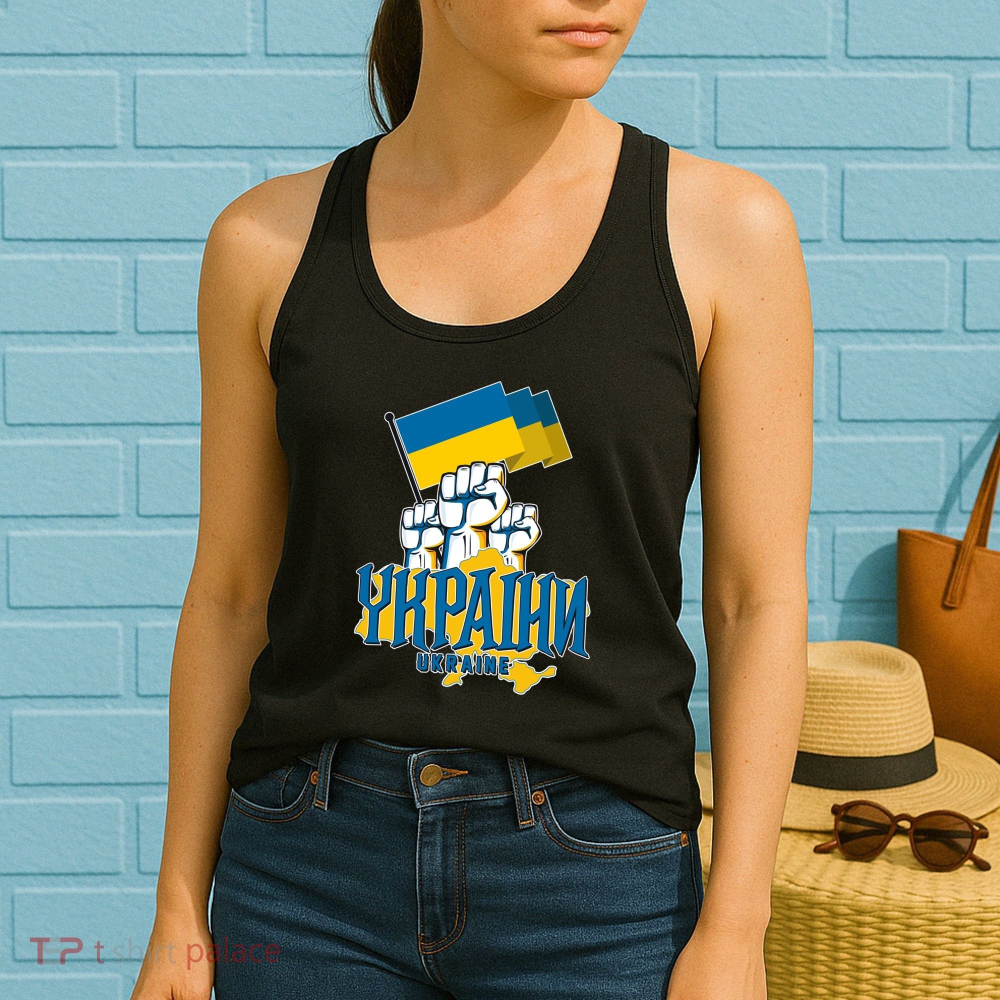 Stand With Ukraine Ukrainian Flag Protest Fist Women's Tank Top