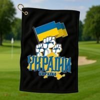 Stand With Ukraine Ukrainian Flag Protest Fist Golf Towel thumb 1