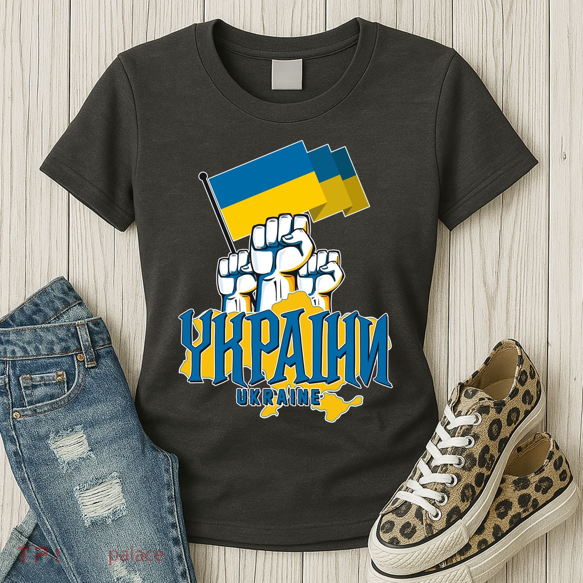 Stand With Ukraine Ukrainian Flag Protest Fist Women's T-Shirt