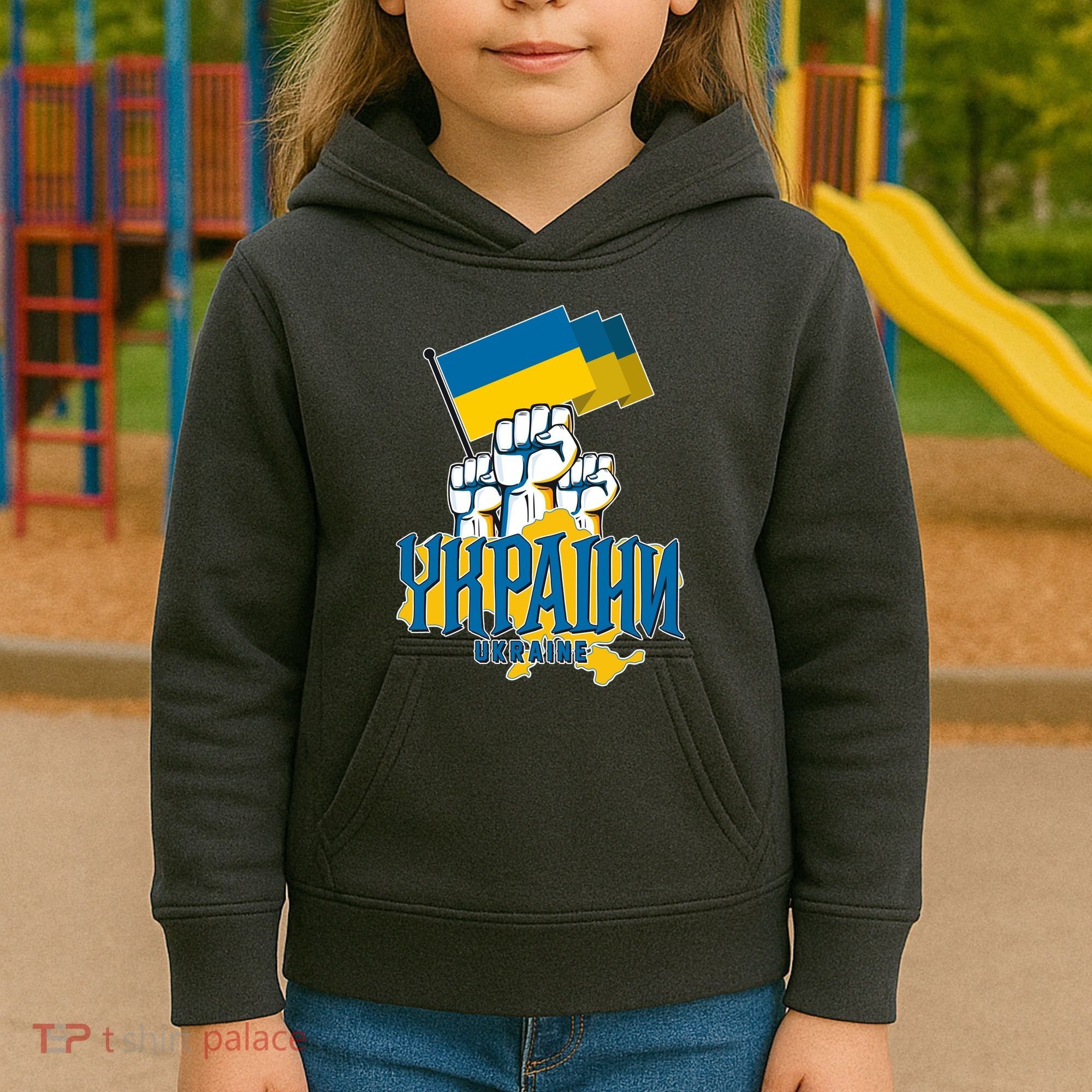 Stand With Ukraine Ukrainian Flag Protest Fist Kids Hoodie