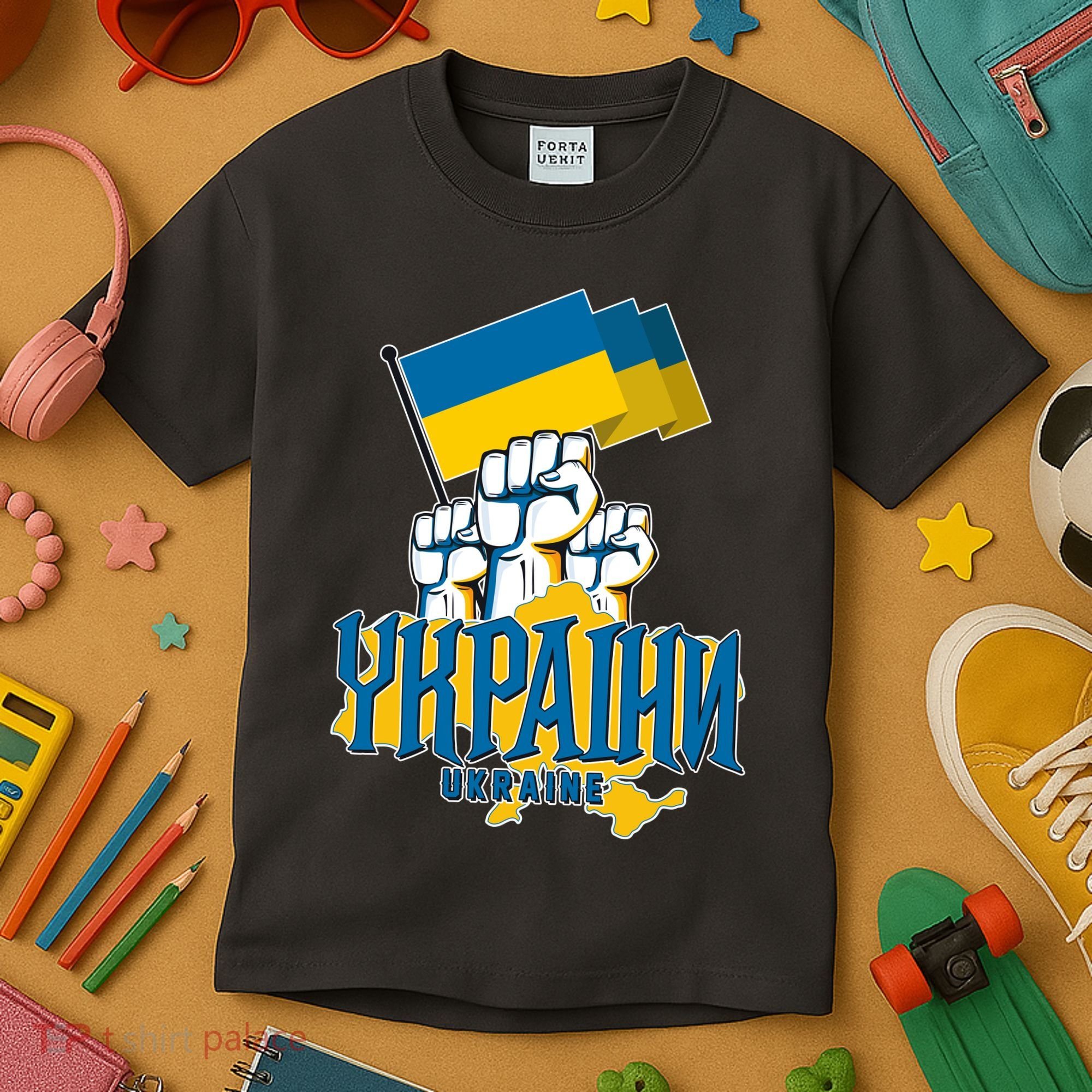 Stand With Ukraine Ukrainian Flag Protest Fist Kids T-Shirt