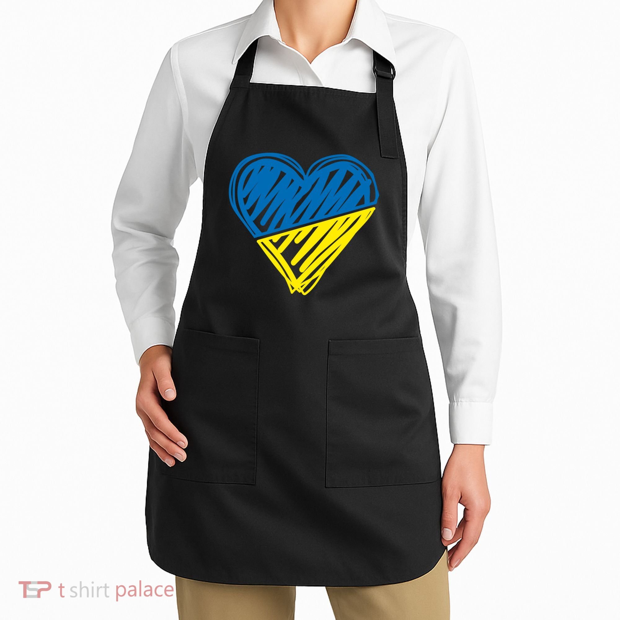 Stand With Ukraine Scribble Heart Ukrainian Flag Apron