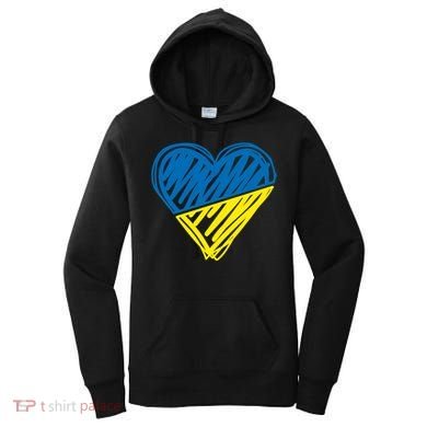 Stand With Ukraine Scribble Heart Ukrainian Flag Women's Hoodie