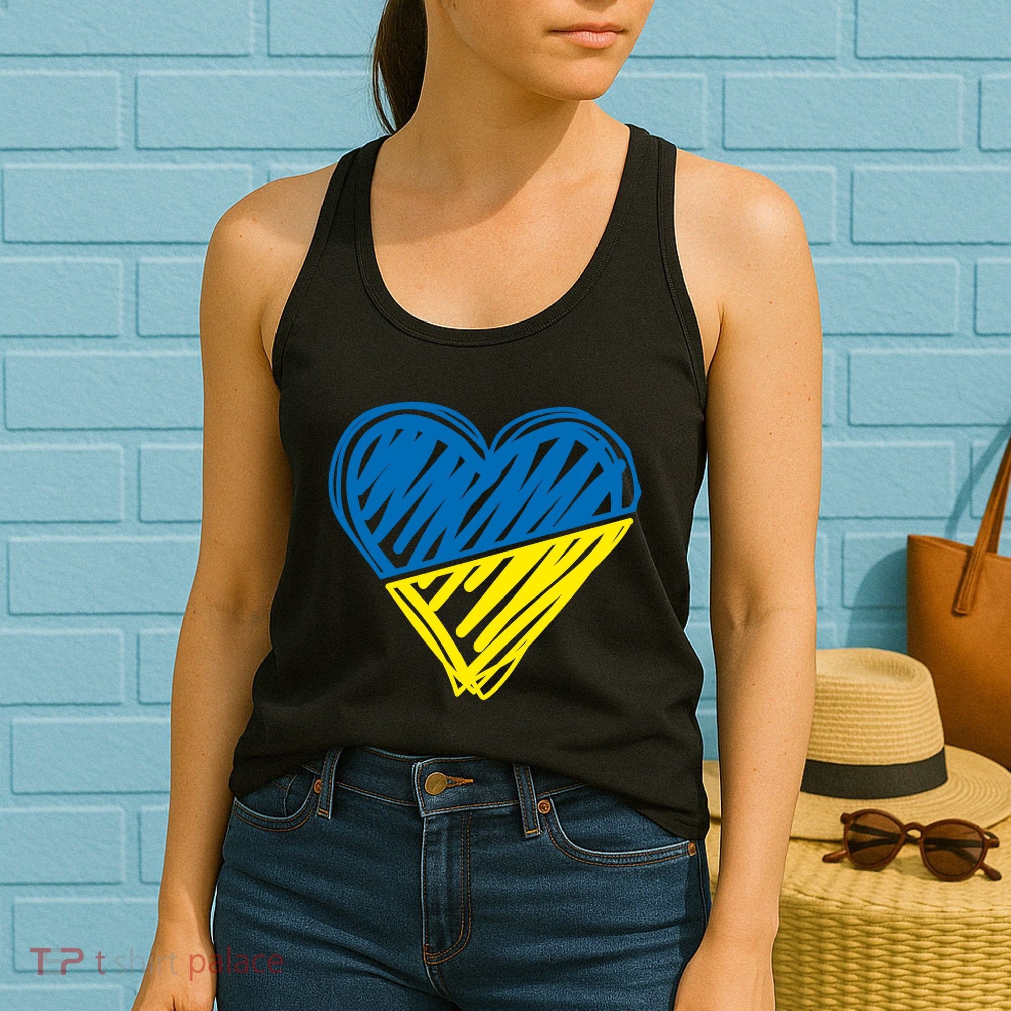 Stand With Ukraine Scribble Heart Ukrainian Flag Women's Tank Top