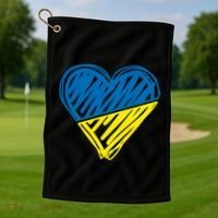 Stand With Ukraine Scribble Heart Ukrainian Flag Golf Towel thumb 1