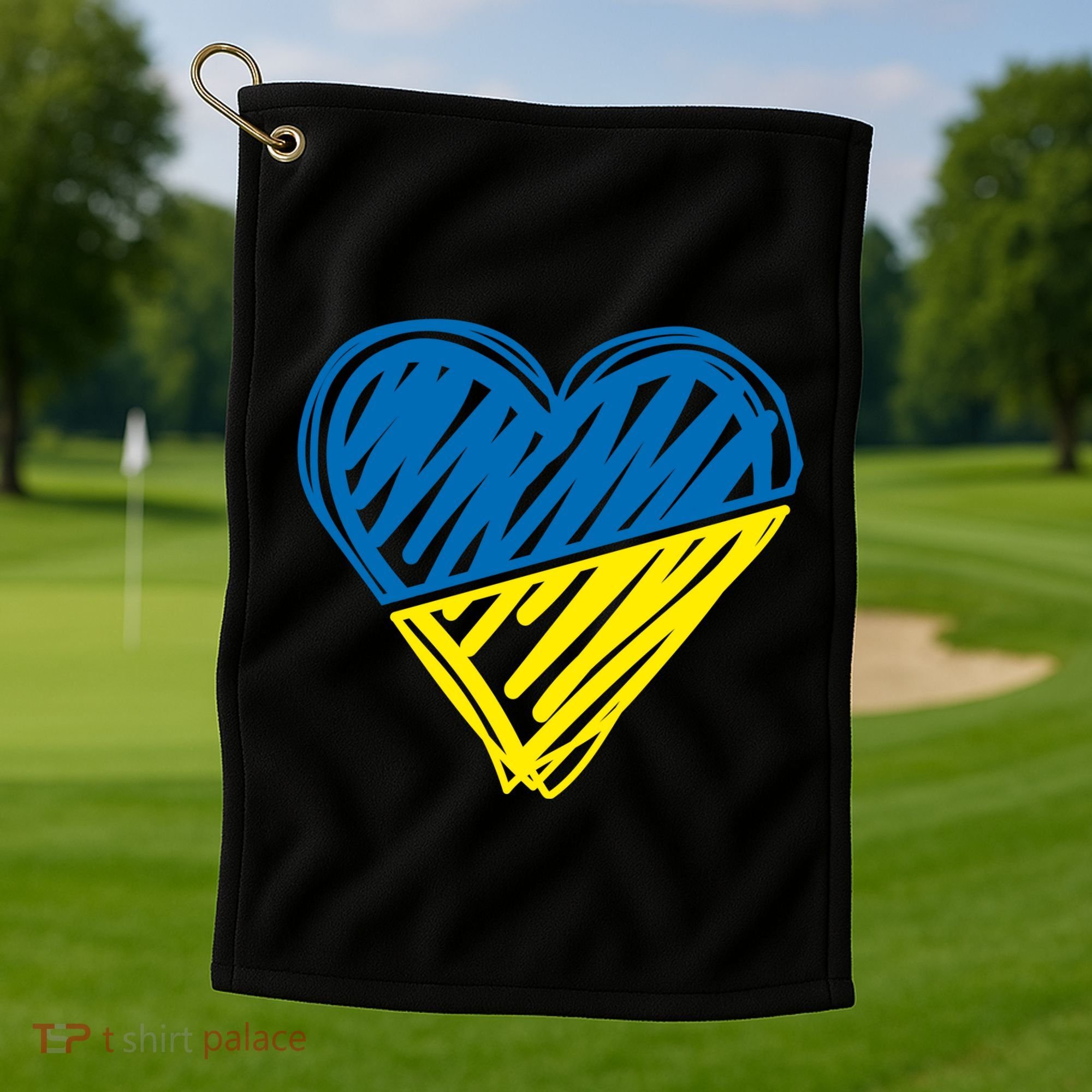 Stand With Ukraine Scribble Heart Ukrainian Flag Golf Towel
