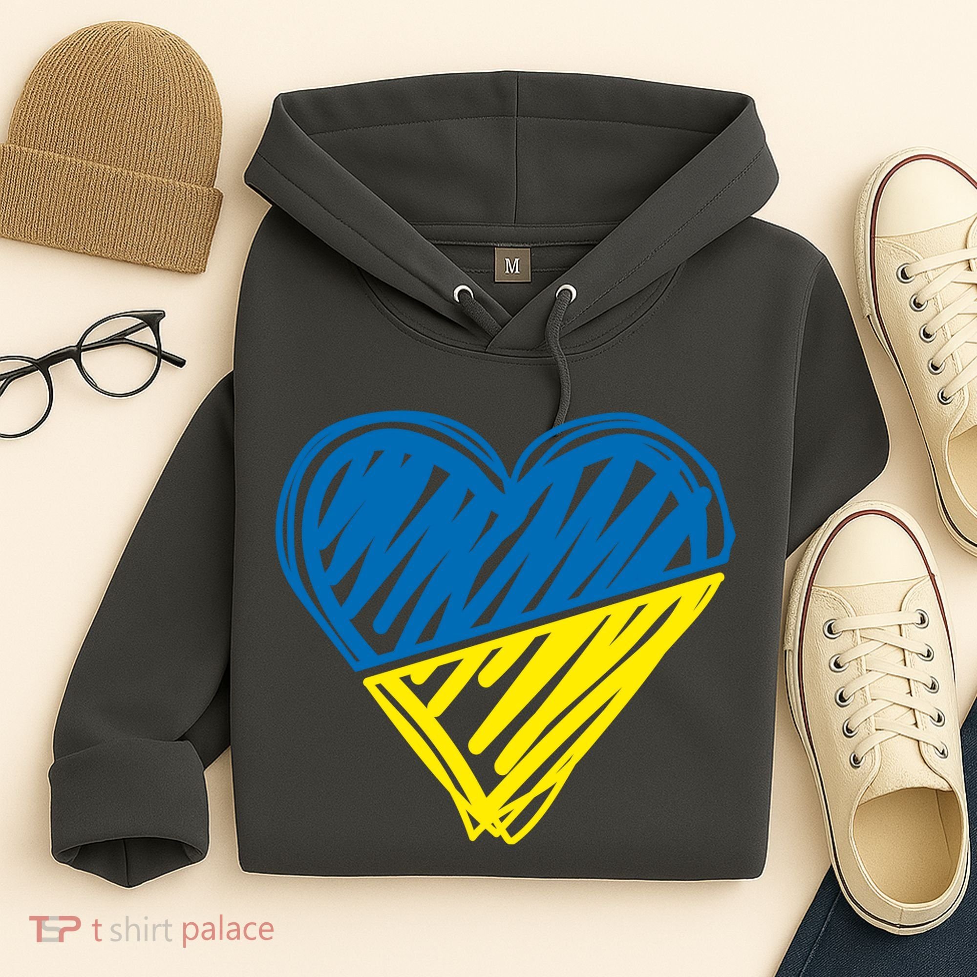 Stand With Ukraine Scribble Heart Ukrainian Flag Hoodie