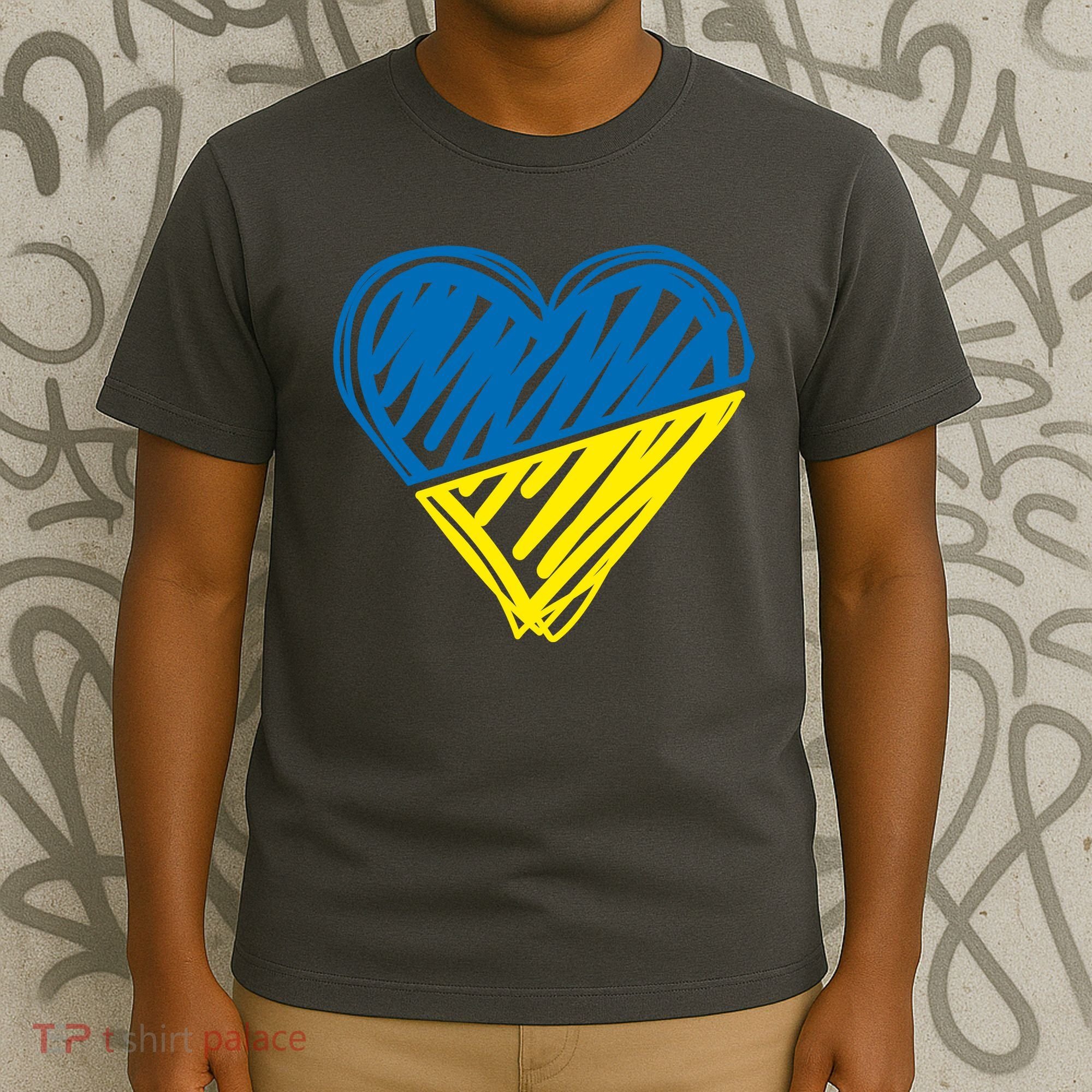 Stand With Ukraine Scribble Heart Ukrainian Flag T-Shirt