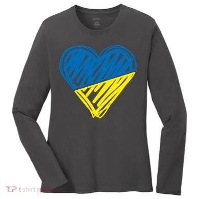 Stand With Ukraine Scribble Heart Ukrainian Flag Women's Long Sleeve Shirt