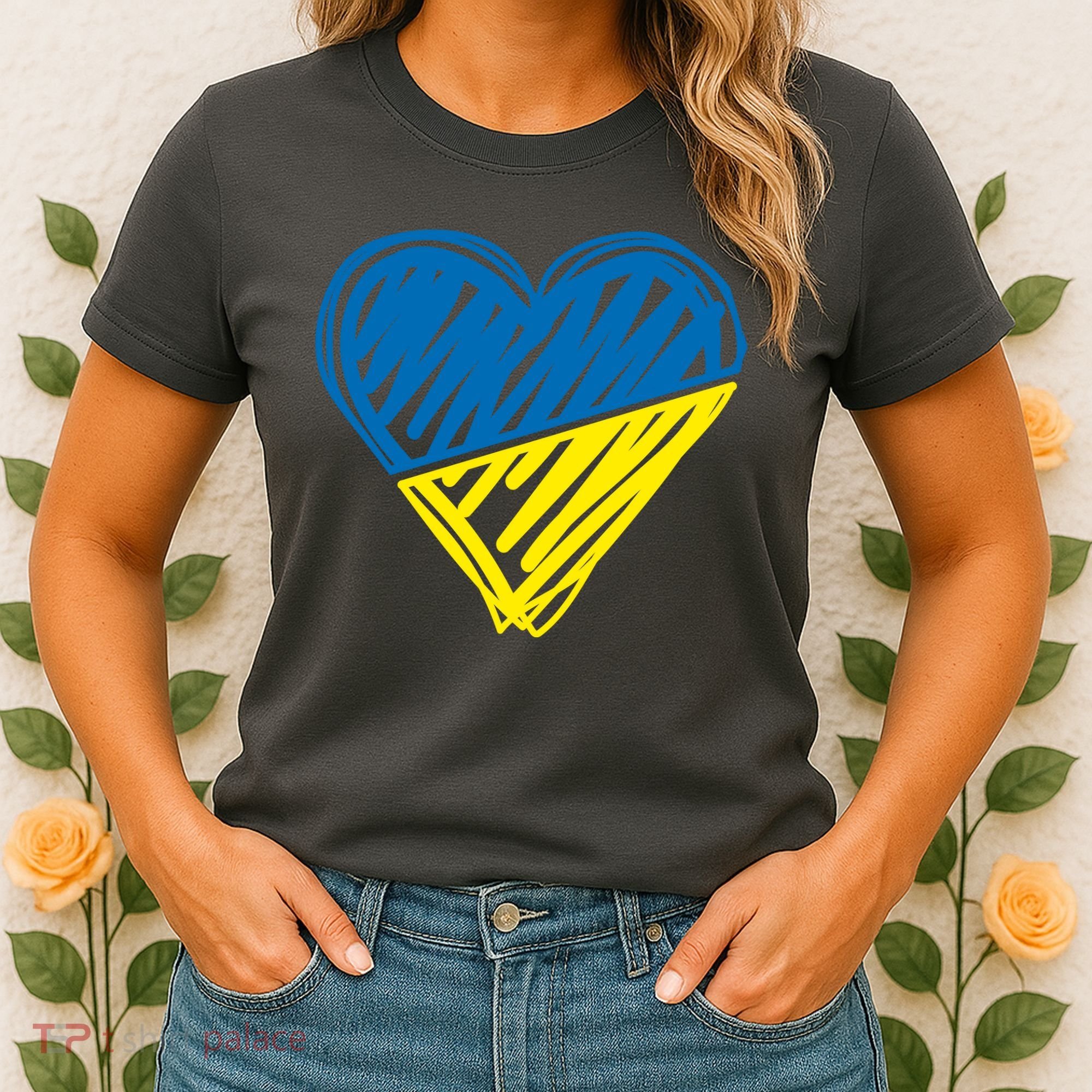 Stand With Ukraine Scribble Heart Ukrainian Flag Women's T-Shirt