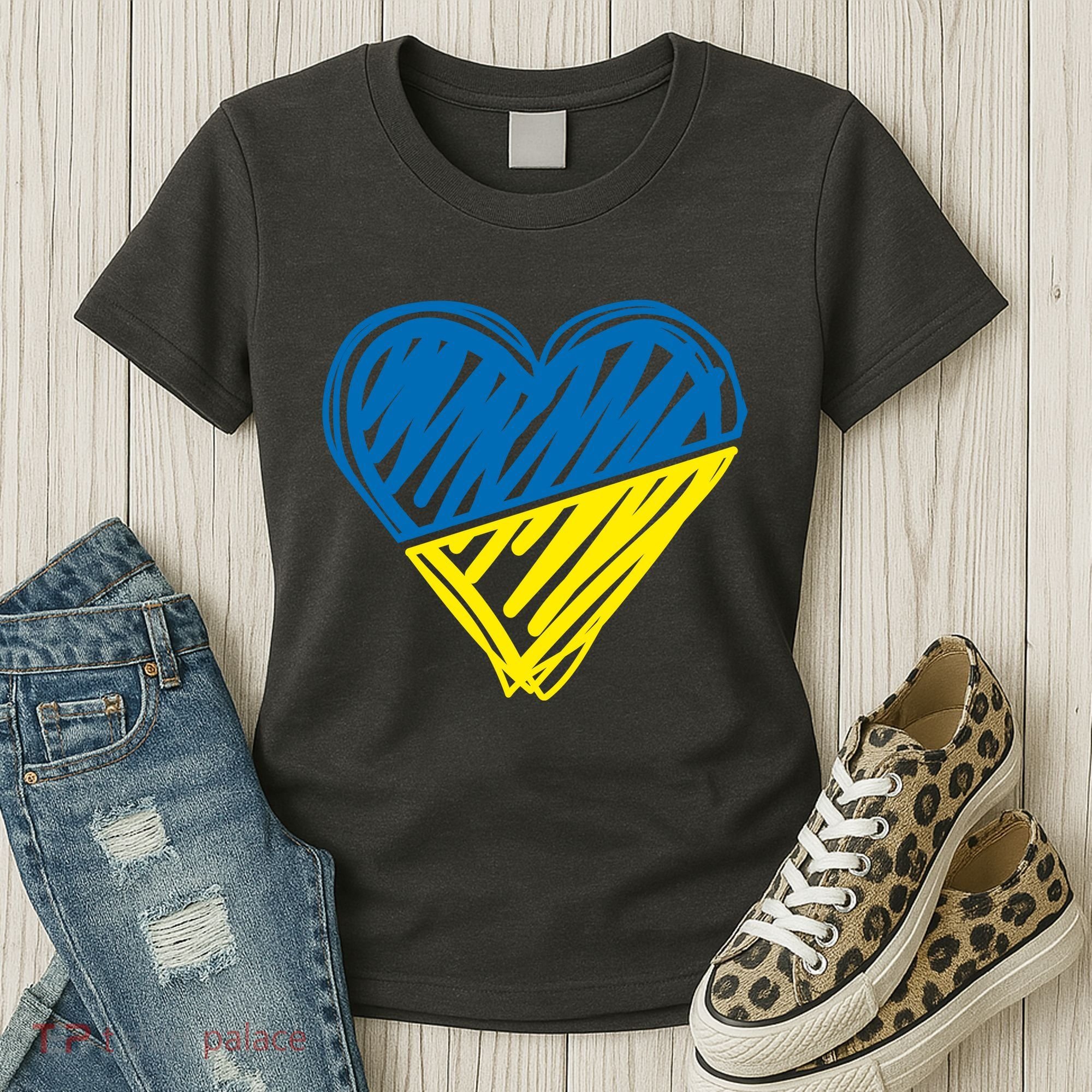 Stand With Ukraine Scribble Heart Ukrainian Flag Women's T-Shirt
