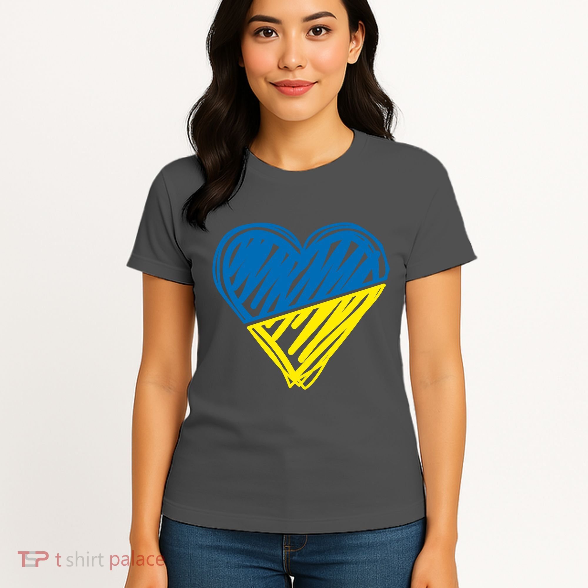 Stand With Ukraine Scribble Heart Ukrainian Flag Women's T-Shirt