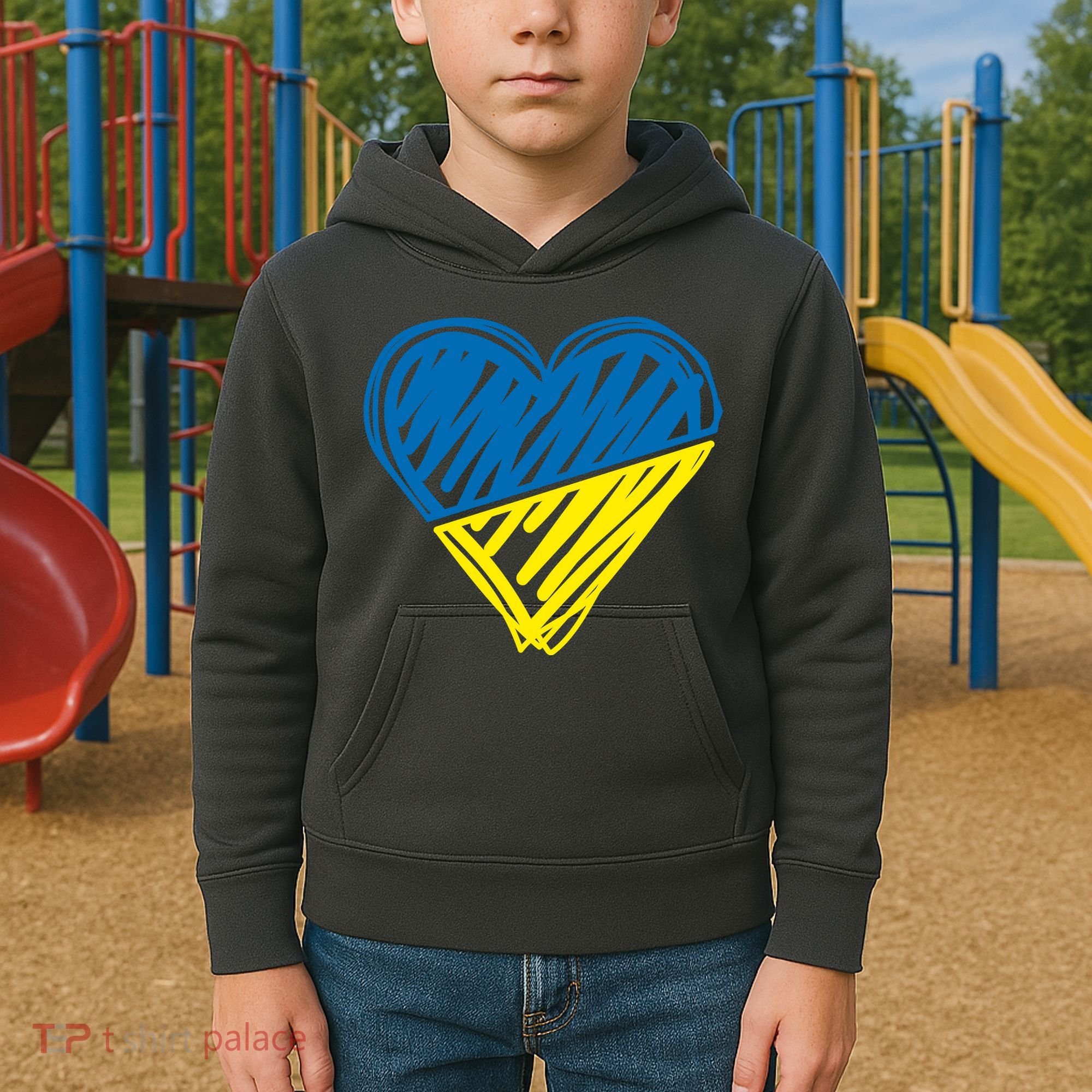 Stand With Ukraine Scribble Heart Ukrainian Flag Kids Hoodie