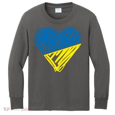 Stand With Ukraine Scribble Heart Ukrainian Flag Kids Long Sleeve Shirt