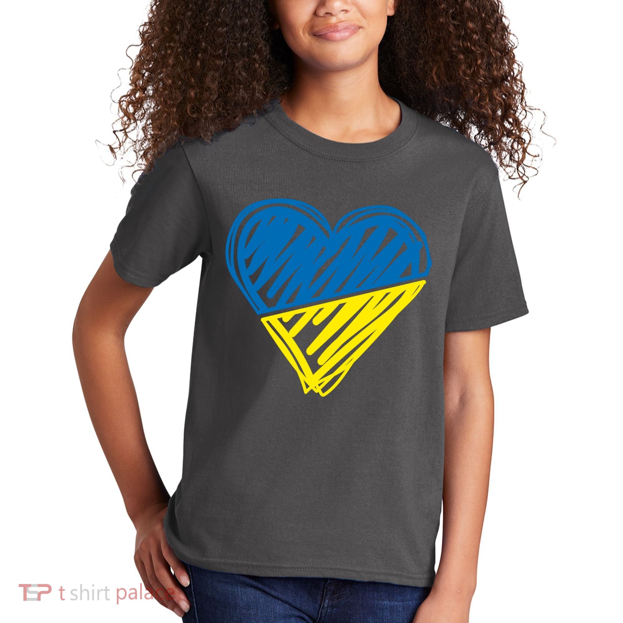 Stand With Ukraine Scribble Heart Ukrainian Flag Kids T-Shirt