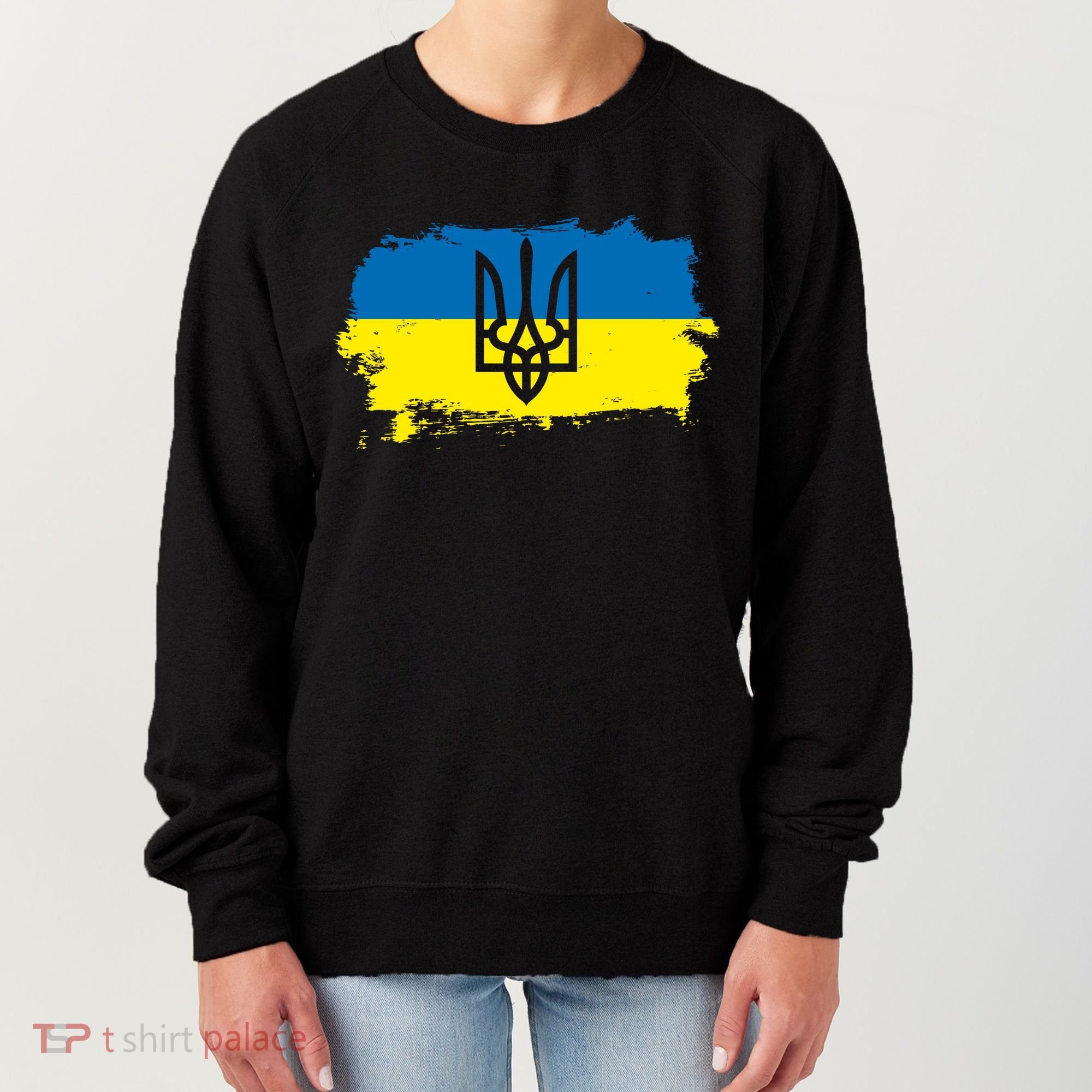 Stand With Ukraine Painted Distressed Ukrainian Flag Symbol Women's Sweatshirt