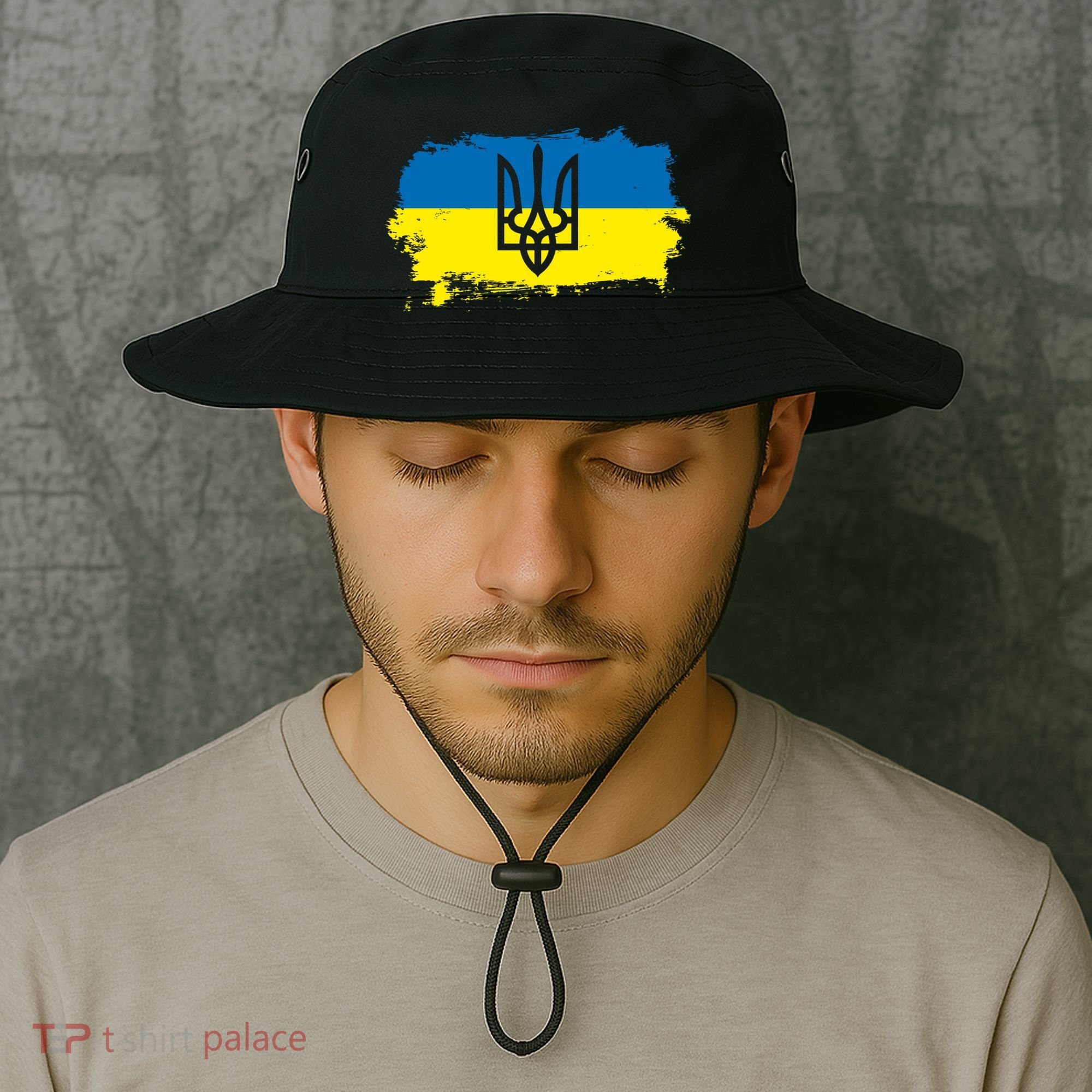 Stand With Ukraine Painted Distressed Ukrainian Flag Symbol Bucket Hat