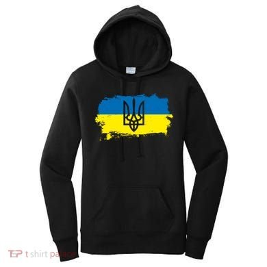 Stand With Ukraine Painted Distressed Ukrainian Flag Symbol Women's Hoodie