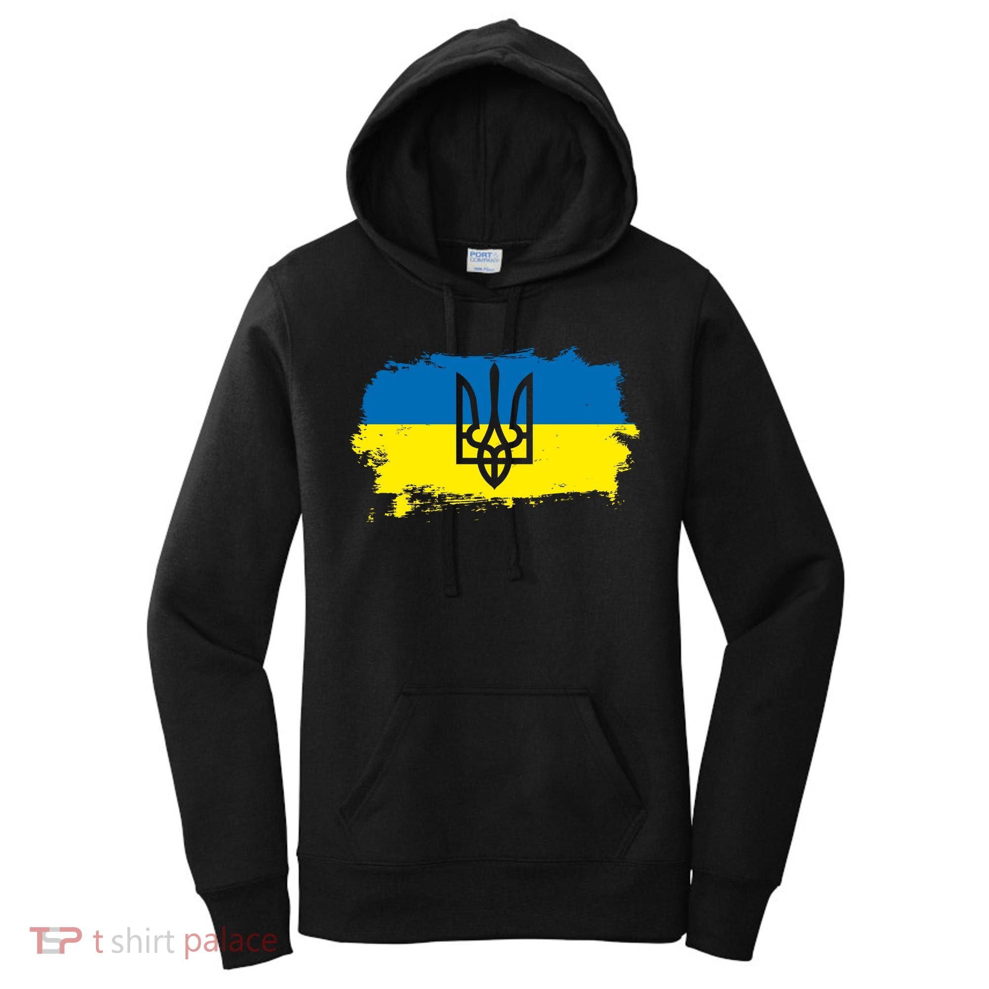 Stand With Ukraine Painted Distressed Ukrainian Flag Symbol Women's Hoodie