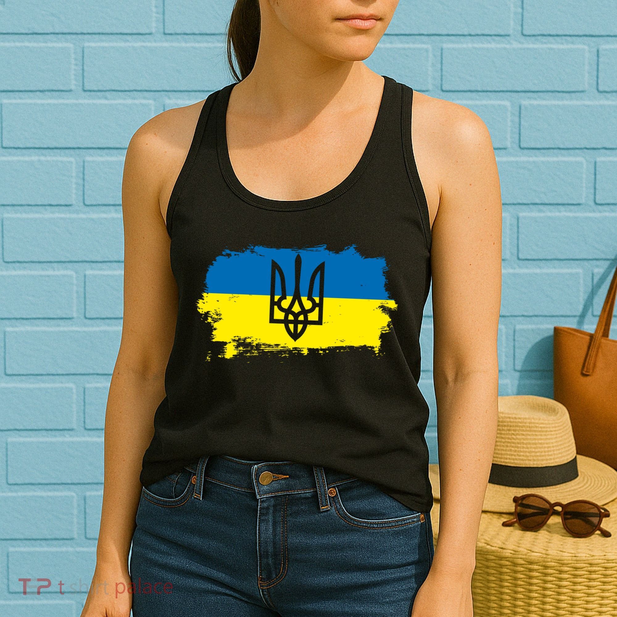 Stand With Ukraine Painted Distressed Ukrainian Flag Symbol Women's Tank Top