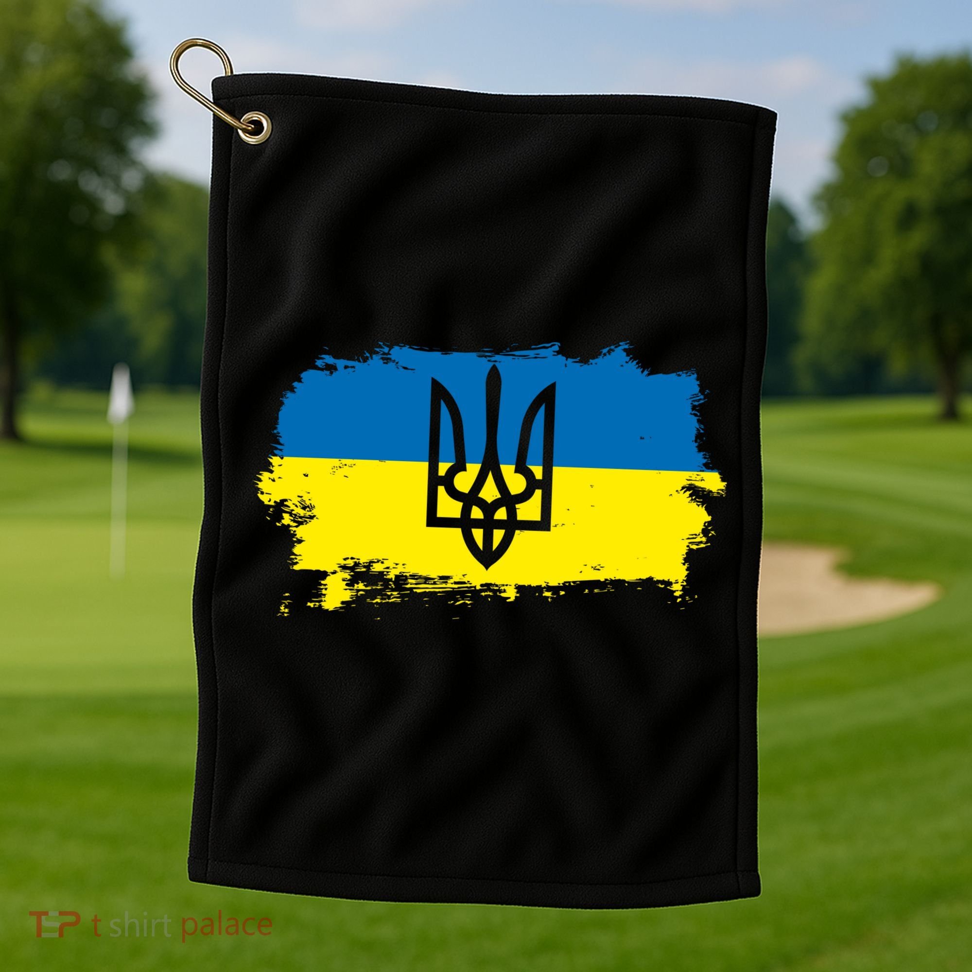 Stand With Ukraine Painted Distressed Ukrainian Flag Symbol Golf Towel