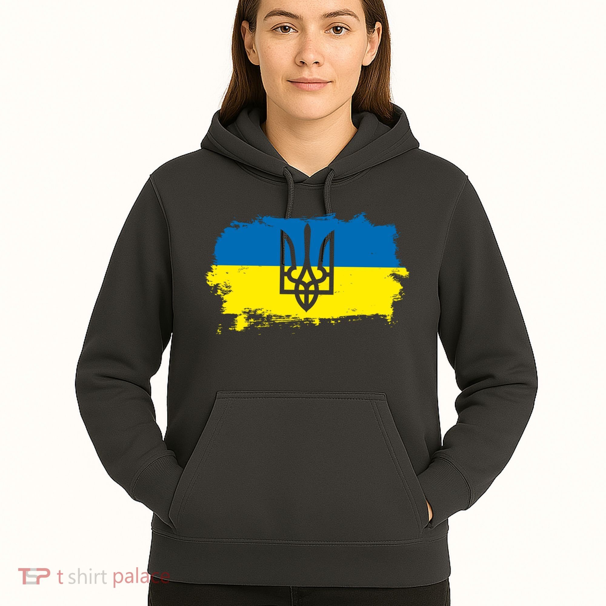 Stand With Ukraine Painted Distressed Ukrainian Flag Symbol Hoodie