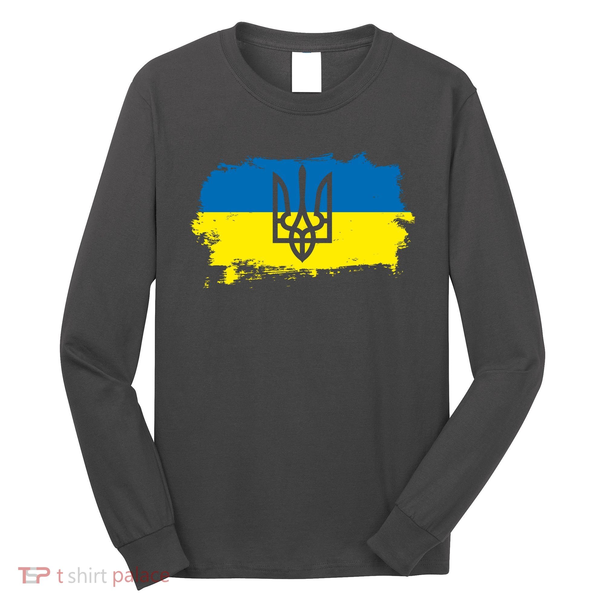 Stand With Ukraine Painted Distressed Ukrainian Flag Symbol Long Sleeve Shirt