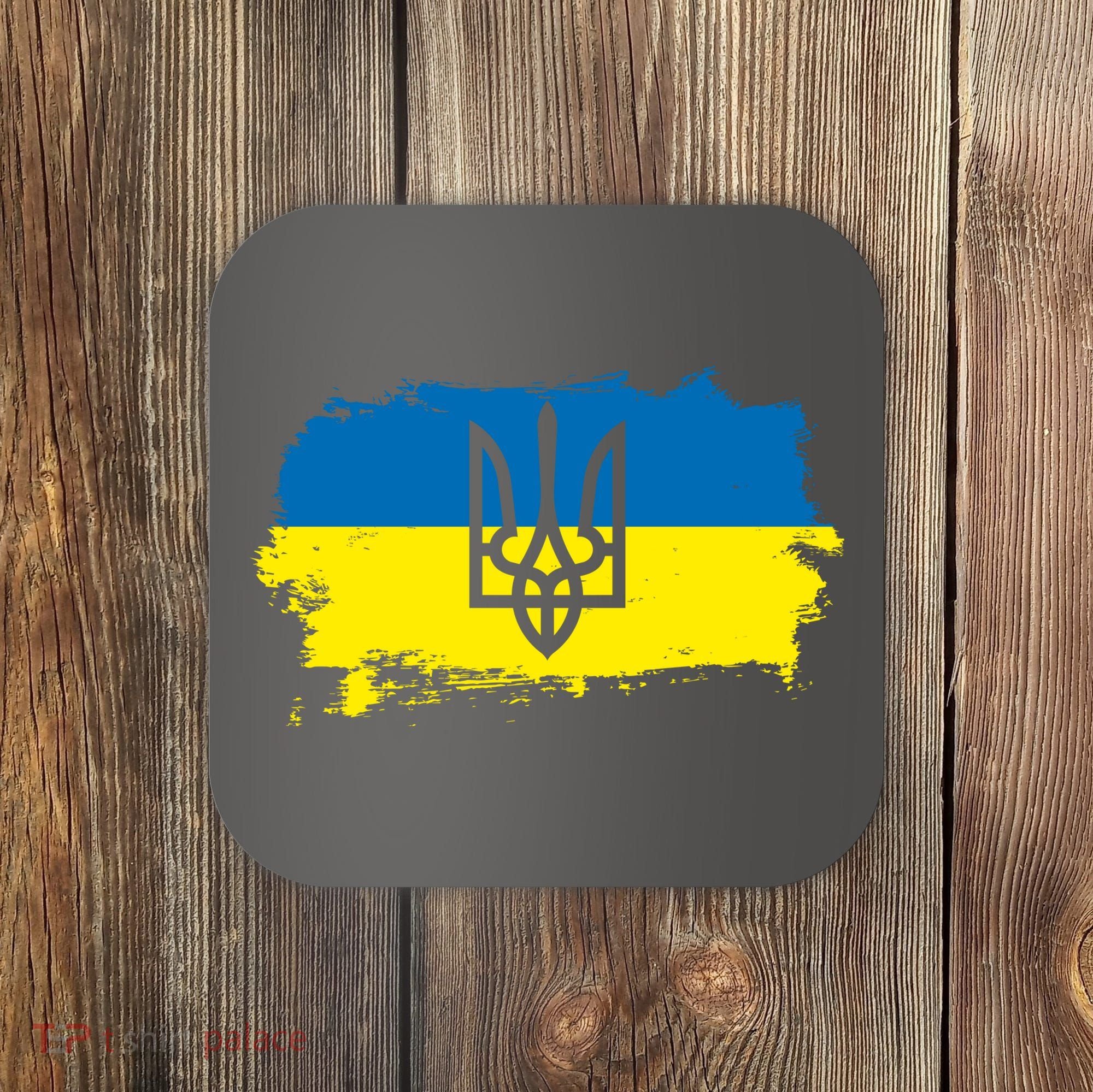 Stand With Ukraine Painted Distressed Ukrainian Flag Symbol Coaster