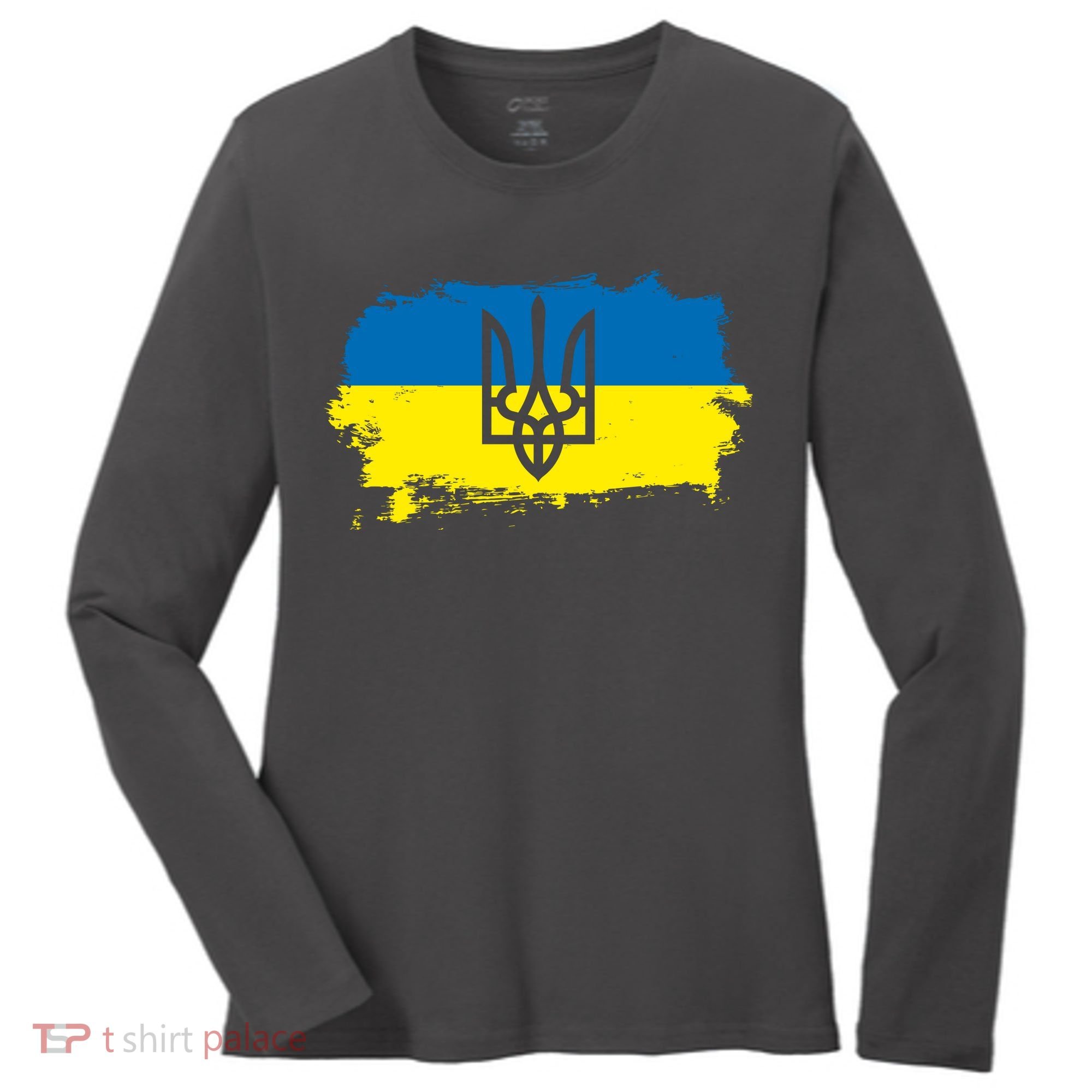 Stand With Ukraine Painted Distressed Ukrainian Flag Symbol Women's Long Sleeve Shirt