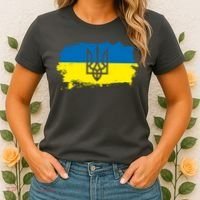 Stand With Ukraine Painted Distressed Ukrainian Flag Symbol Women's T-Shirt thumb 2