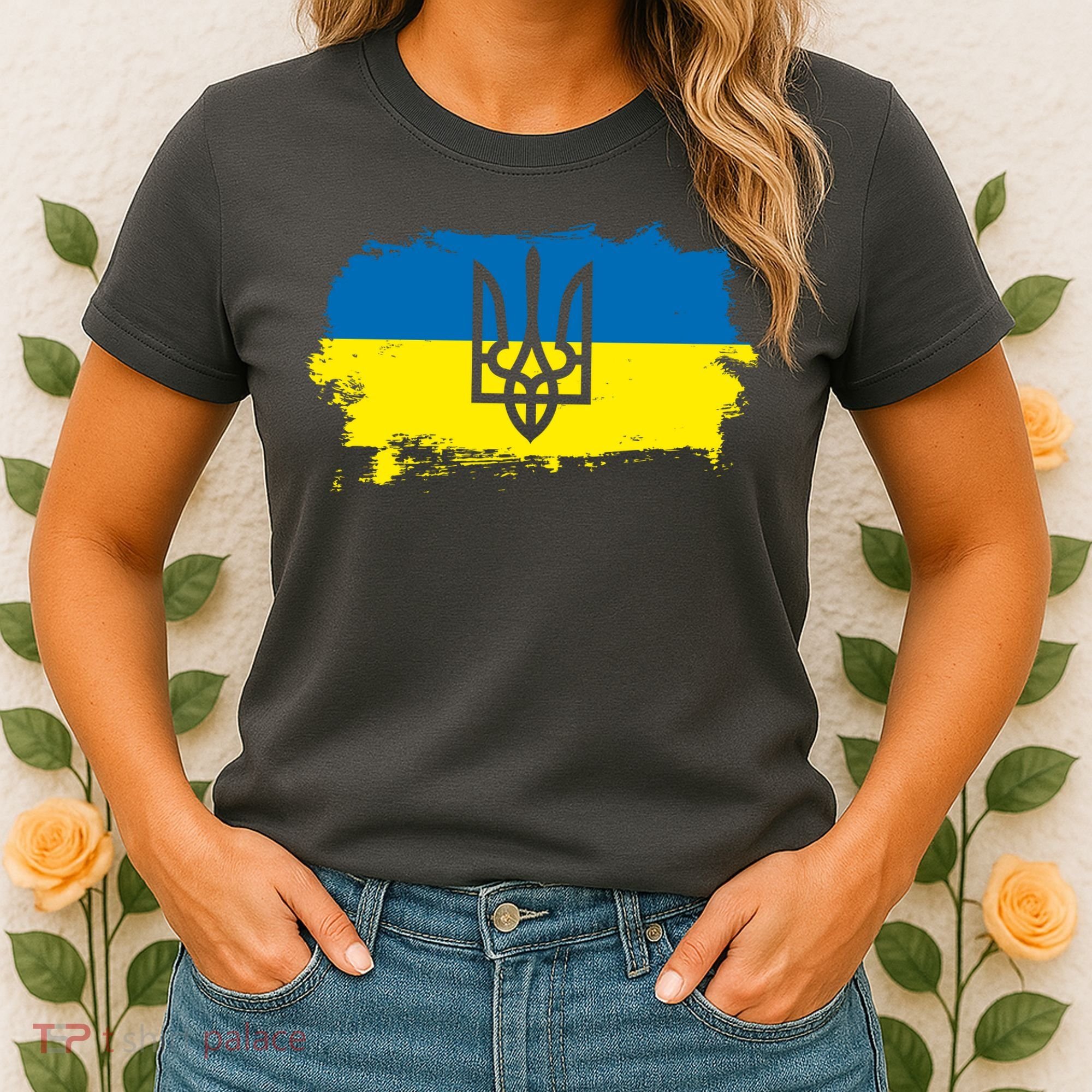 Stand With Ukraine Painted Distressed Ukrainian Flag Symbol Women's T-Shirt