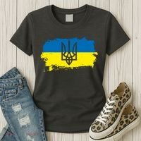 Stand With Ukraine Painted Distressed Ukrainian Flag Symbol Women's T-Shirt thumb 3