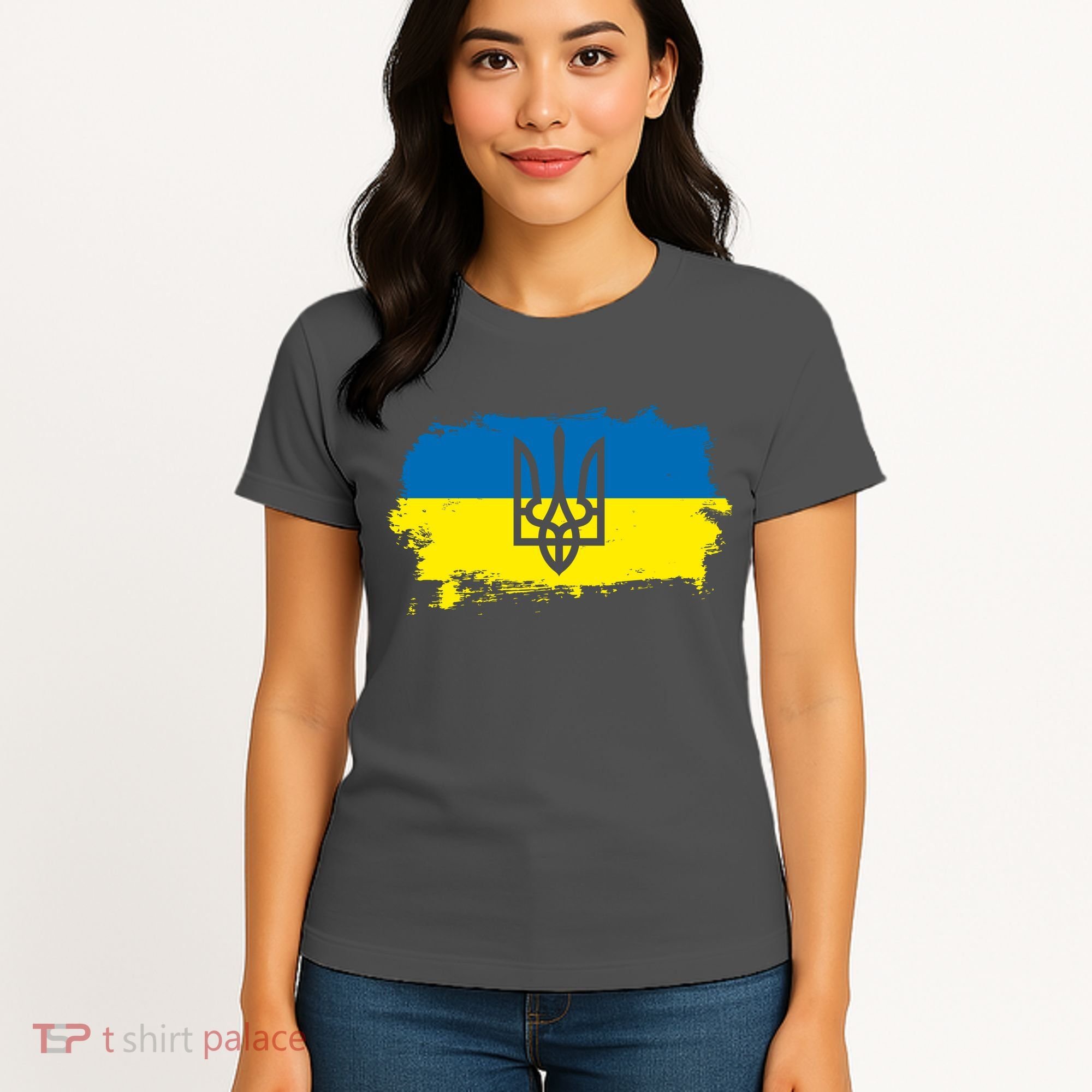 Stand With Ukraine Painted Distressed Ukrainian Flag Symbol Women's T-Shirt