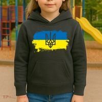 Stand With Ukraine Painted Distressed Ukrainian Flag Symbol Kids Hoodie thumb 3