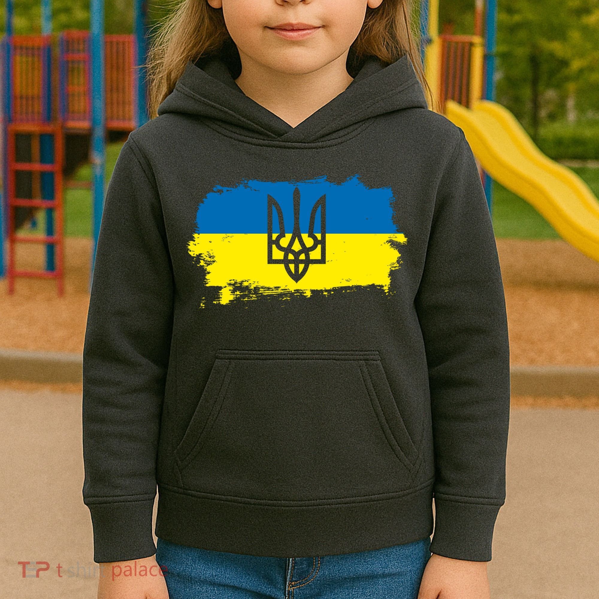 Stand With Ukraine Painted Distressed Ukrainian Flag Symbol Kids Hoodie