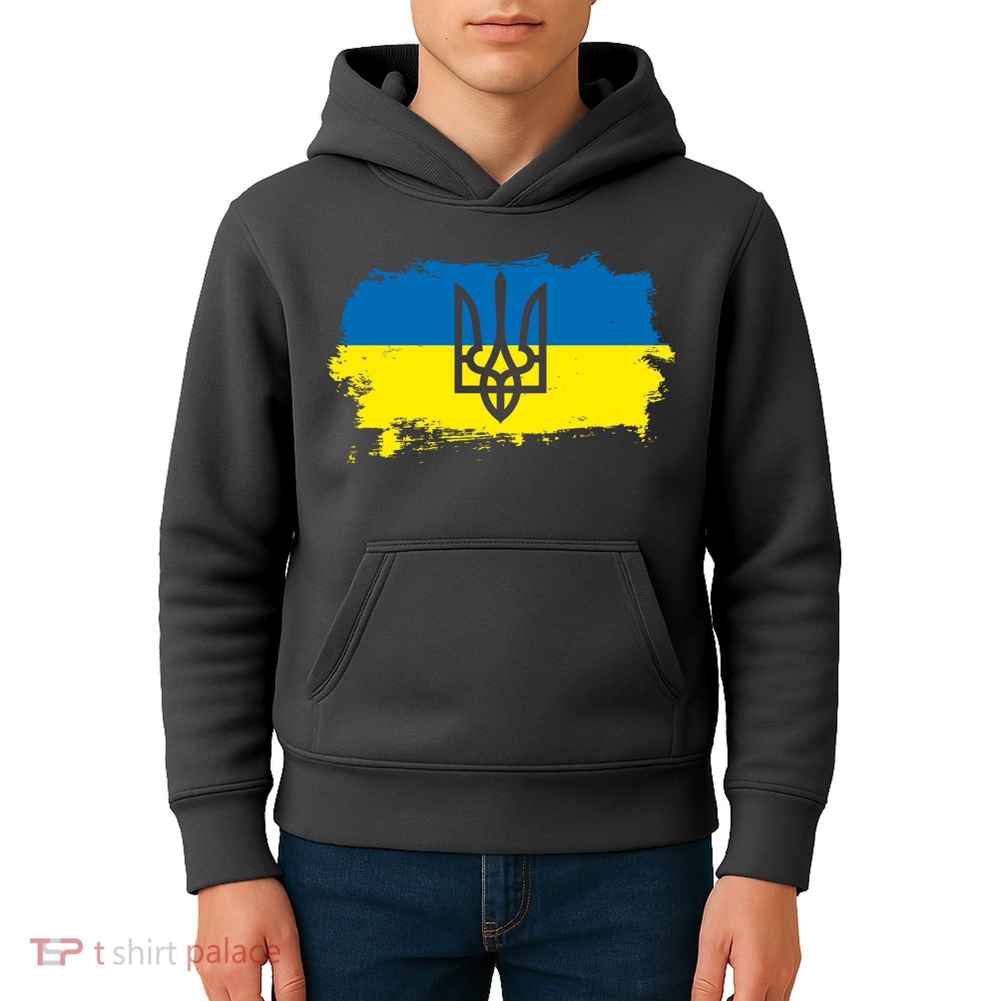 Stand With Ukraine Painted Distressed Ukrainian Flag Symbol Kids Hoodie