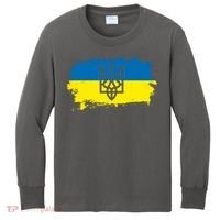 Stand With Ukraine Painted Distressed Ukrainian Flag Symbol Kids Long Sleeve Shirt thumb 0