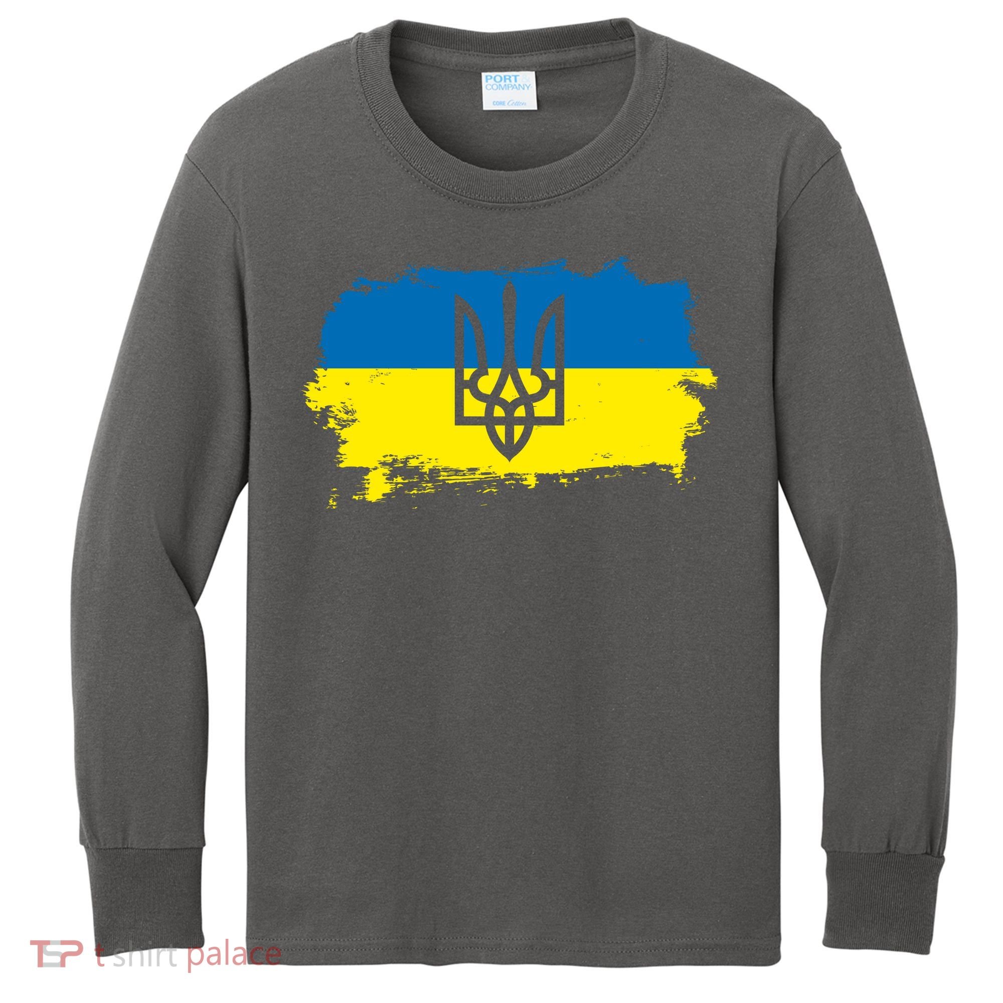 Stand With Ukraine Painted Distressed Ukrainian Flag Symbol Kids Long Sleeve Shirt