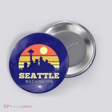 Seattle Washington Vintage Sunset City Needle Retro Style Funny Gift Button