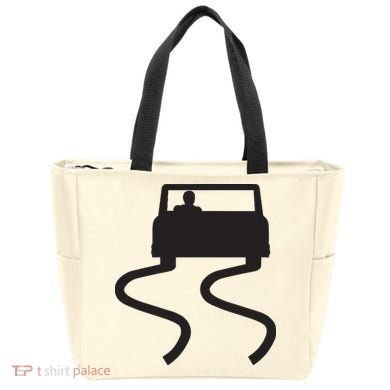 Slippery When Wet Caution Roadside Sign Tote Bag